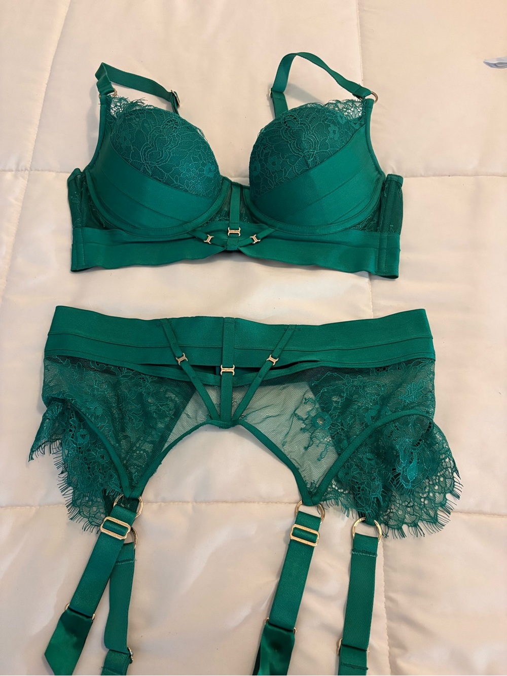 Honey Birdette Lace Balconette Bra & Garter Set - Women Intimates